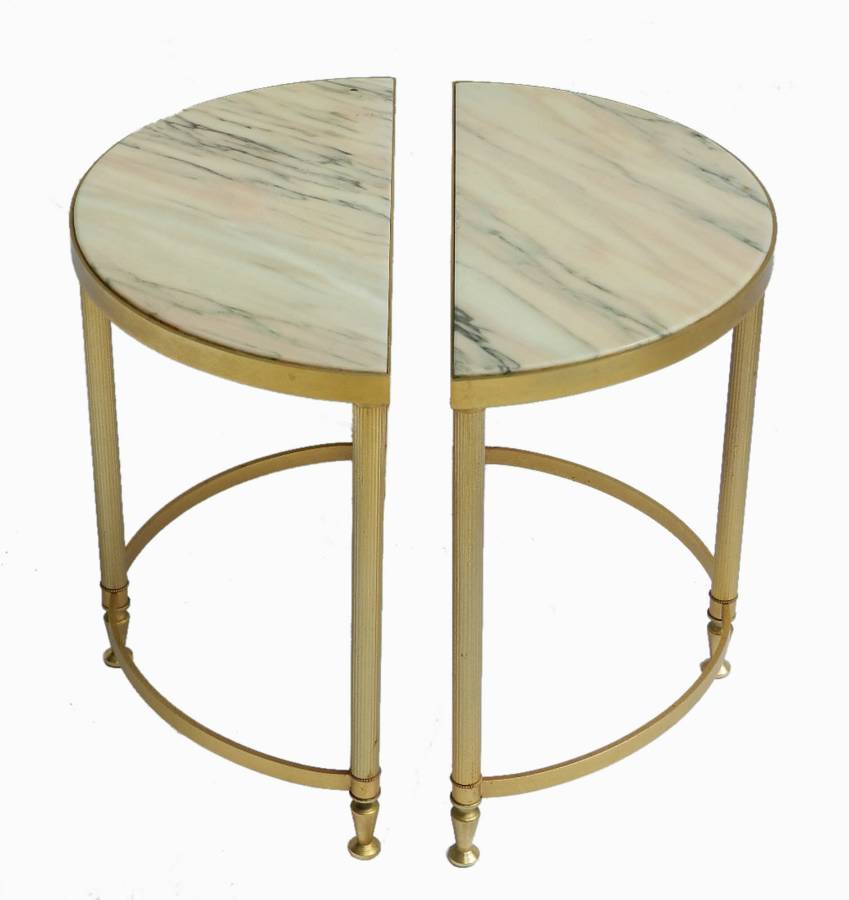 Pair of small Drinks or Coffee French Console Side End Tables Brass and Marble c1970