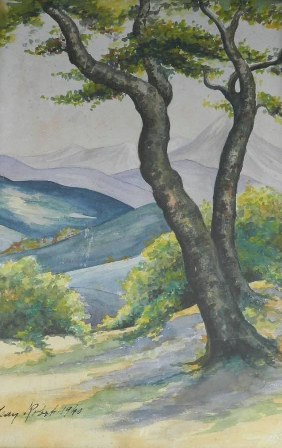 Watercolour painting view to the French Pyrenees signed  dated 1940 