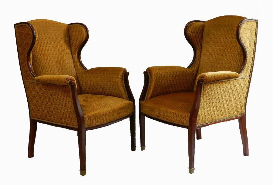 Pair French Wing Chairs Armchairs to recover