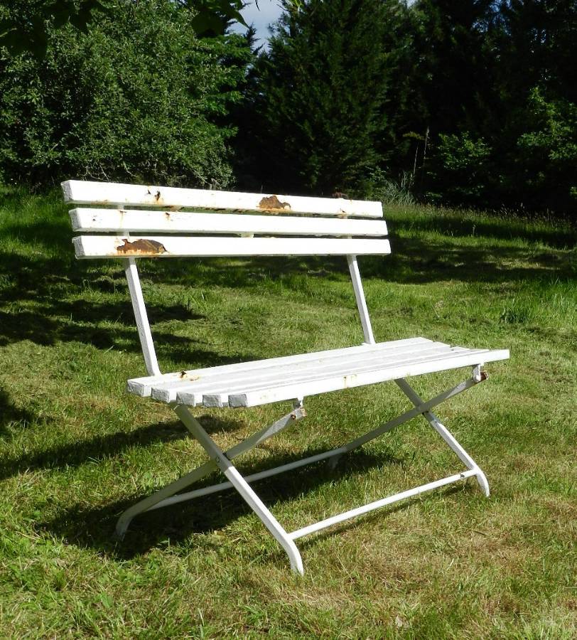 Folding French Garden Bench painted metal Mid Century