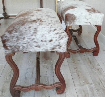 Antique Pair of French Cow Hide Stools