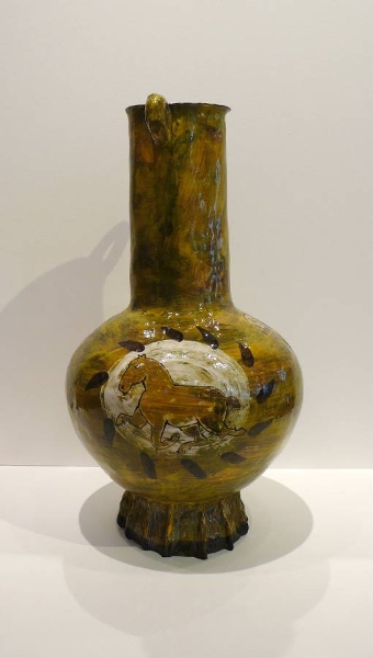 Claudia Rankin Large Green Vase with Horse  Gorse