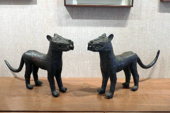 Pair Benin Bronze Leopards