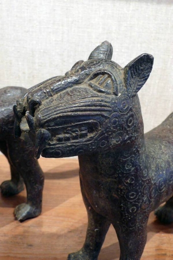 Antique Pair Benin Bronze Leopards
