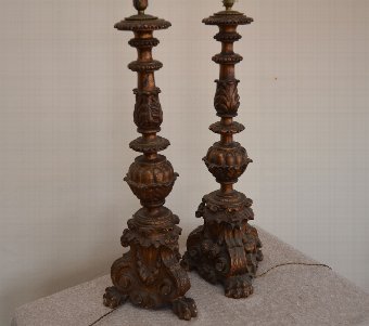 Antique Pair of beautiful Lamp bases with decorative carving