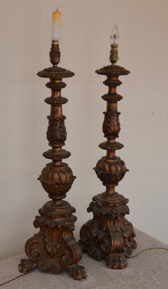 Antique Pair of beautiful Lamp bases with decorative carving