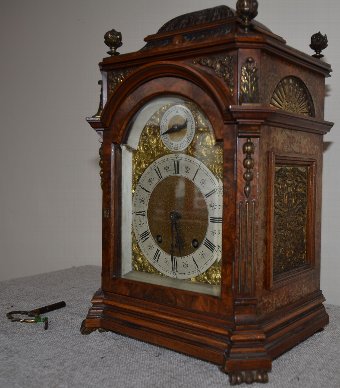 Antique Burr Walnut Lenzkirch 1/4 Striking bracket Clock