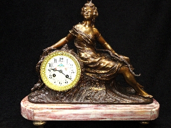 C.1900 FRENCH DIANA THE HUNTRESS MANTEL CLOCK
