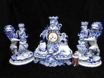RARE 19THC FRENCH FAIENCE CLOCK GARNITURE SIGNED ST.CLEMENT ATTRIBUTED TO GALLE