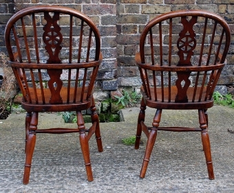 Antique Pair of late Victorian ash, elm and beech childs windsor chairs, circa 1880