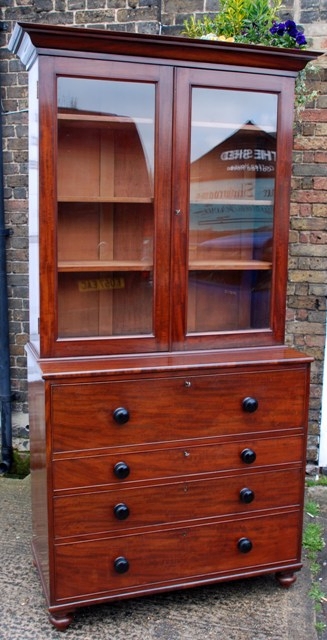 Antique Victorian mahogany secretaire bookcase