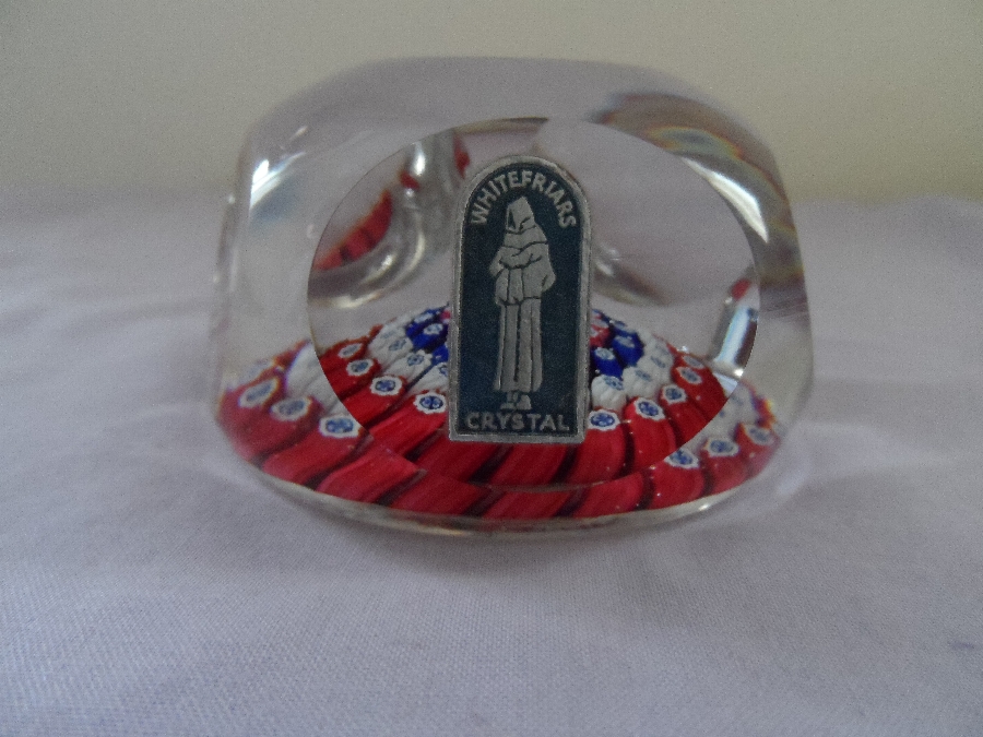 A rare Whitefriars facceted paperweight, Coronation Elizabeth II