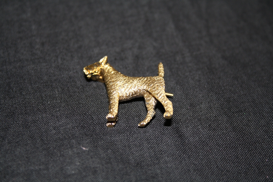 Vintage silver gilt Wire-haired Fox Terrier brooch