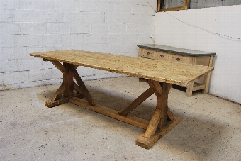 Antique 8FT KITCHEN DINING TABLE X FRAMED REFECTORY TABLE