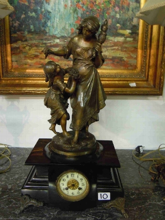 Antique French Romantic Mantle clock on marble base with figure