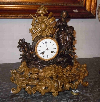 Antique French Romantic gilt spelter mantle Clock with figure