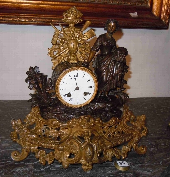Antique French Romantic gilt spelter mantle Clock with figure