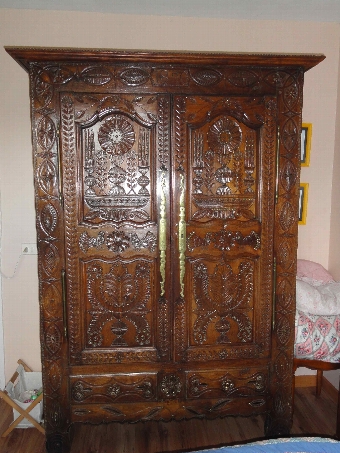 Outstanding French original antique period armoire dated 1870 from Quimper