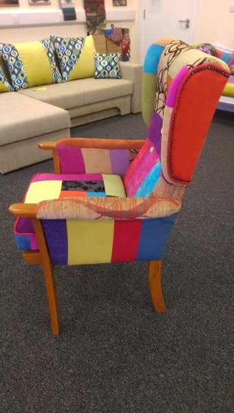 Antique UNIQUE Reupholstered PARKER KNOLL Wingback Chair in Patchwork 