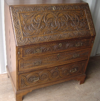 18th Century Carved Oak Writing Bureau 1776