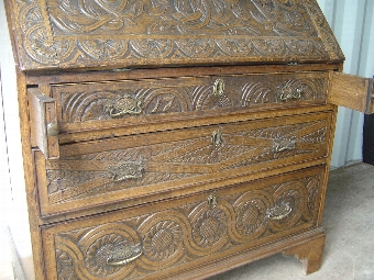 Antique 18th Century Carved Oak Writing Bureau 1776