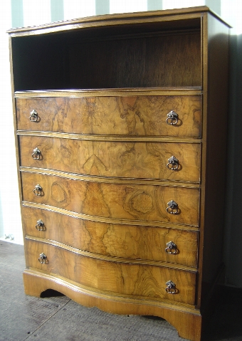 A Reproduction Burr Walnut Serpentine Tall Boy