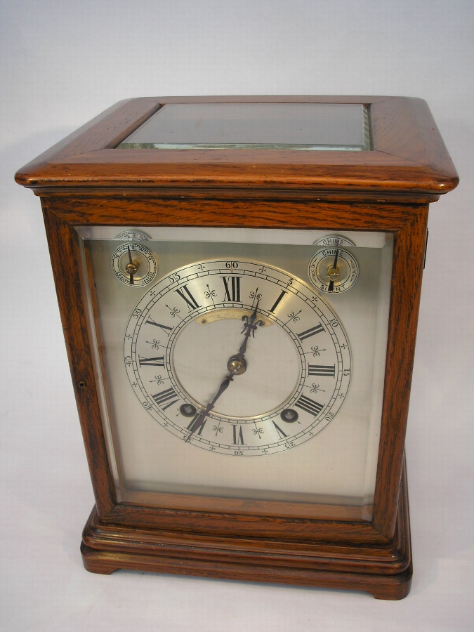 Oak 3 Glass Mantel Clock by W&H Ting Tang