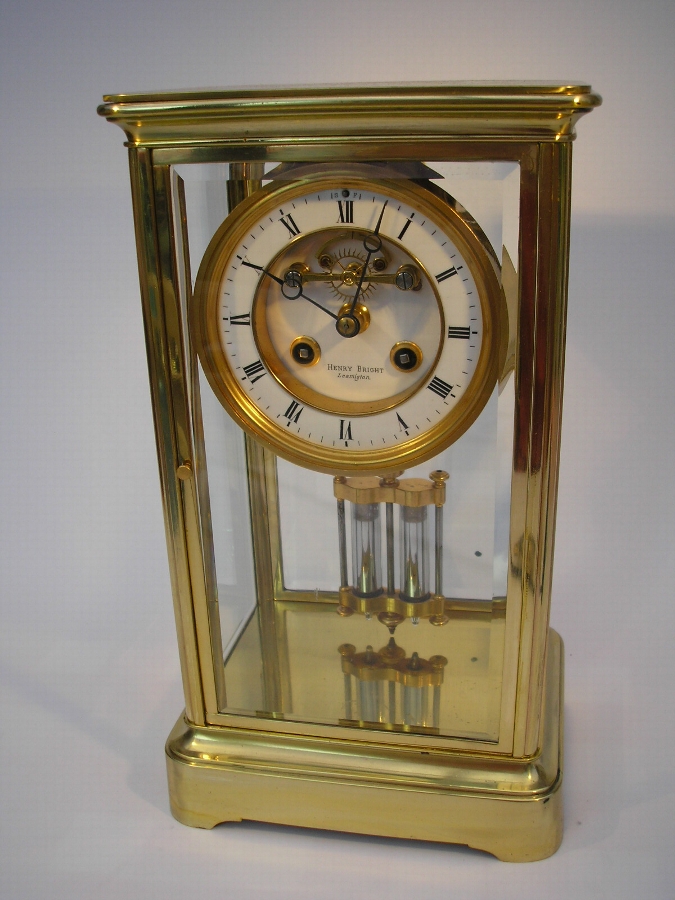 French Brass 4 Glass Clock with Visible Escapement