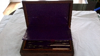 Antique Rosewood and Brass Inlaid Draughtsmans Box
