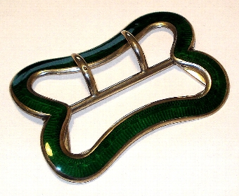 ANTIQUE SOLID SILVER & GREEN GUILLOCHE ENAMEL BUCKLE SHEFFIELD 1897