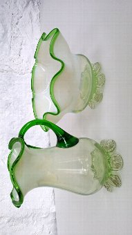 Antique Vaseline/Opaline Glass Sugar Bowl and Cream Jug