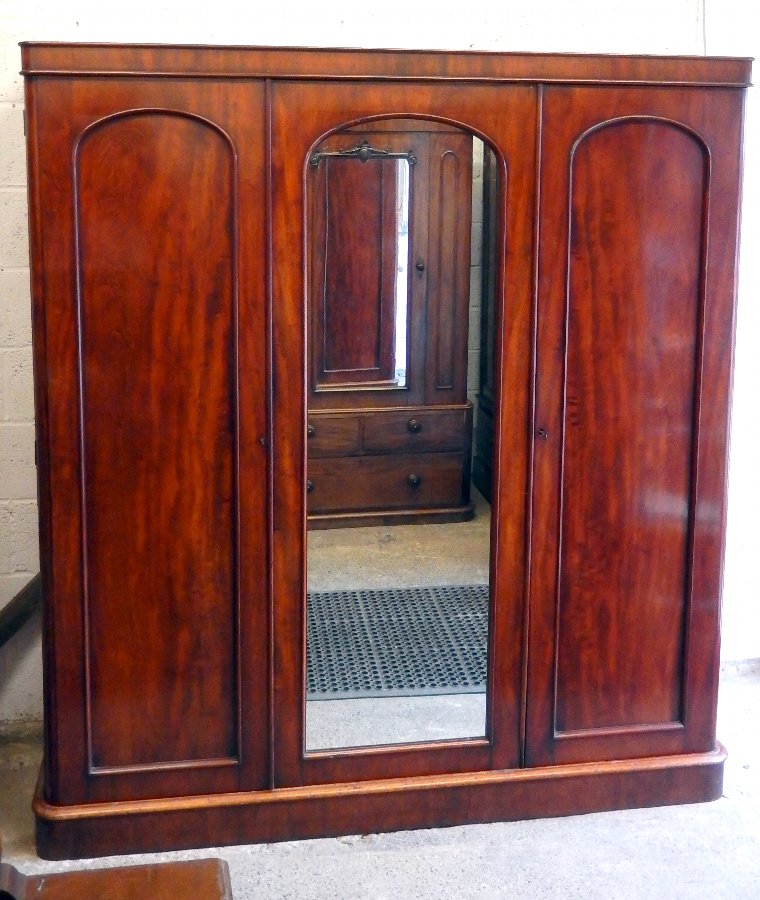 Victorian Flame Mahogany Triple Wardrobe