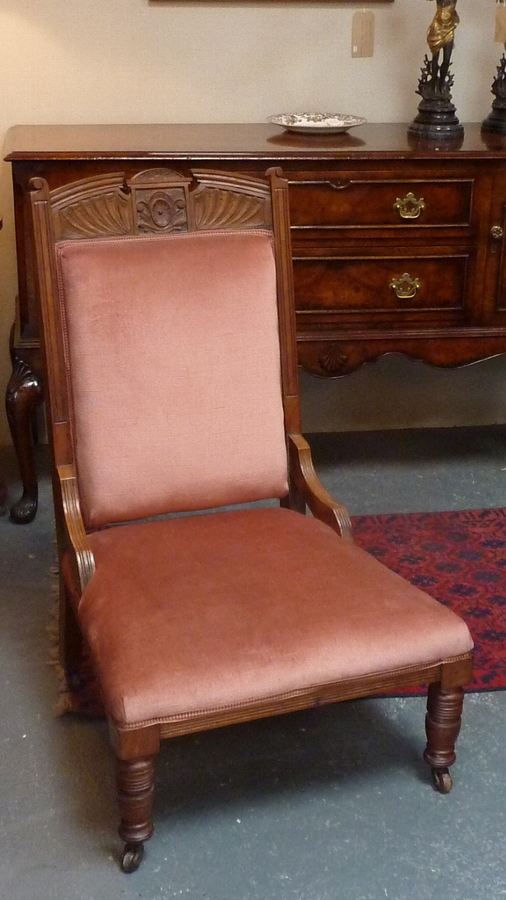 Edwardian Carved Oak Upholstered Chair