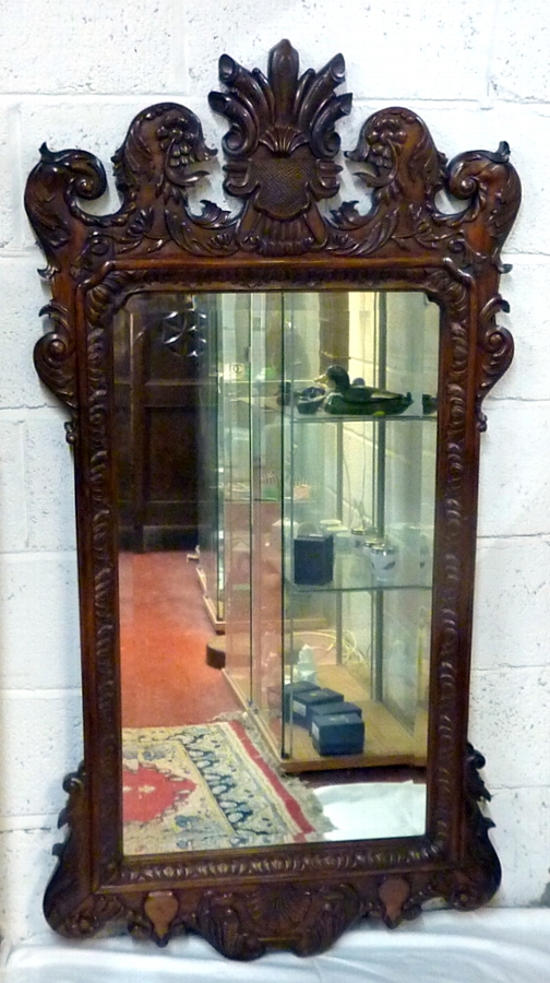 Large Victorian Mahogany Framed Beveled Mirror