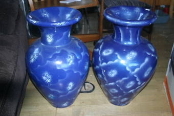 pair of blue pottery vases