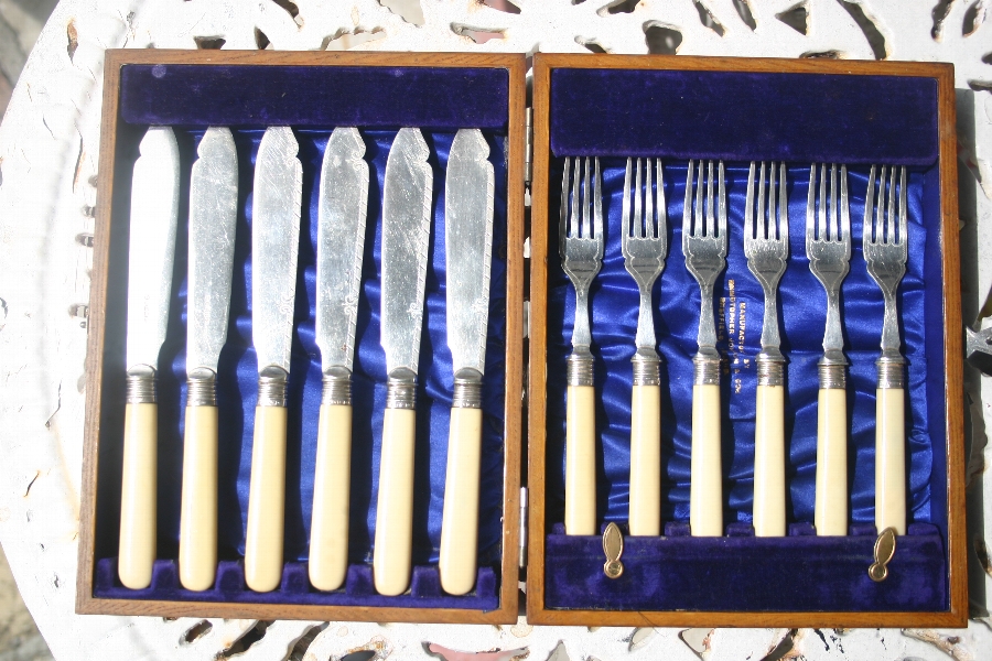 Antique cased fish knives and forks set