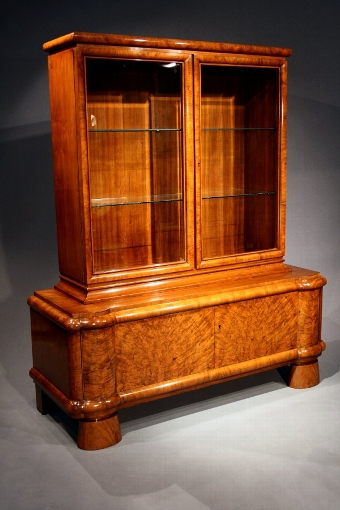 Walnut Art Deco Display Cabinet / Bookcase