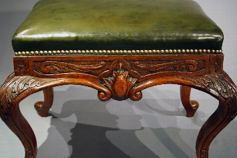 Antique Decorative Victorian Walnut Leather Stool