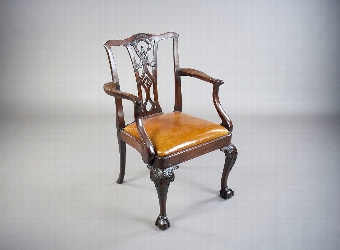 Antique Georgian Mahogany Desk Chair Leather Squab