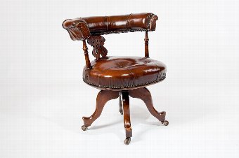 Antique Victorian Leather Upholstered Desk Chair