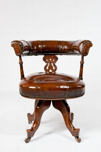 Antique Victorian Leather Upholstered Desk Chair
