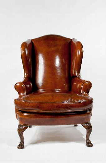 Antique Antique Leather Upholstered Wing Chair