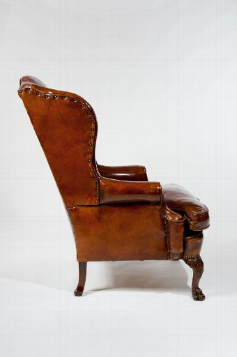 Antique Antique Leather Upholstered Wing Chair