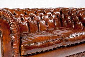 Antique Leather Upholstered Two Seater Chesterfield