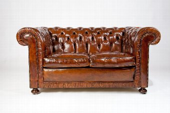 Antique Leather Upholstered Two Seater Chesterfield