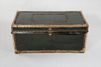 Antique Early 19th Century Leather Camphourwood Trunk