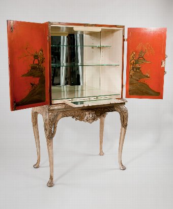 Antique 1920 Chinoiserie Cocktail Cabinet Silver Base