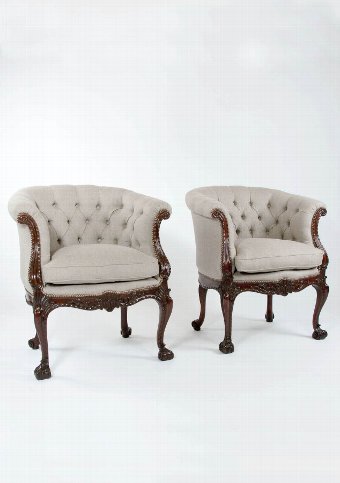 Important Antique Pair of Mahogany Shaped Armchair