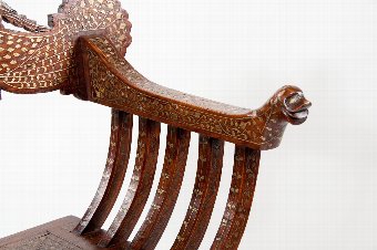 Antique An Indian Brass Inlaid X Frame Chair