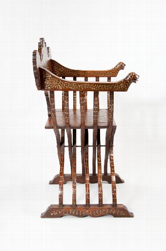 Antique An Indian Brass Inlaid X Frame Chair